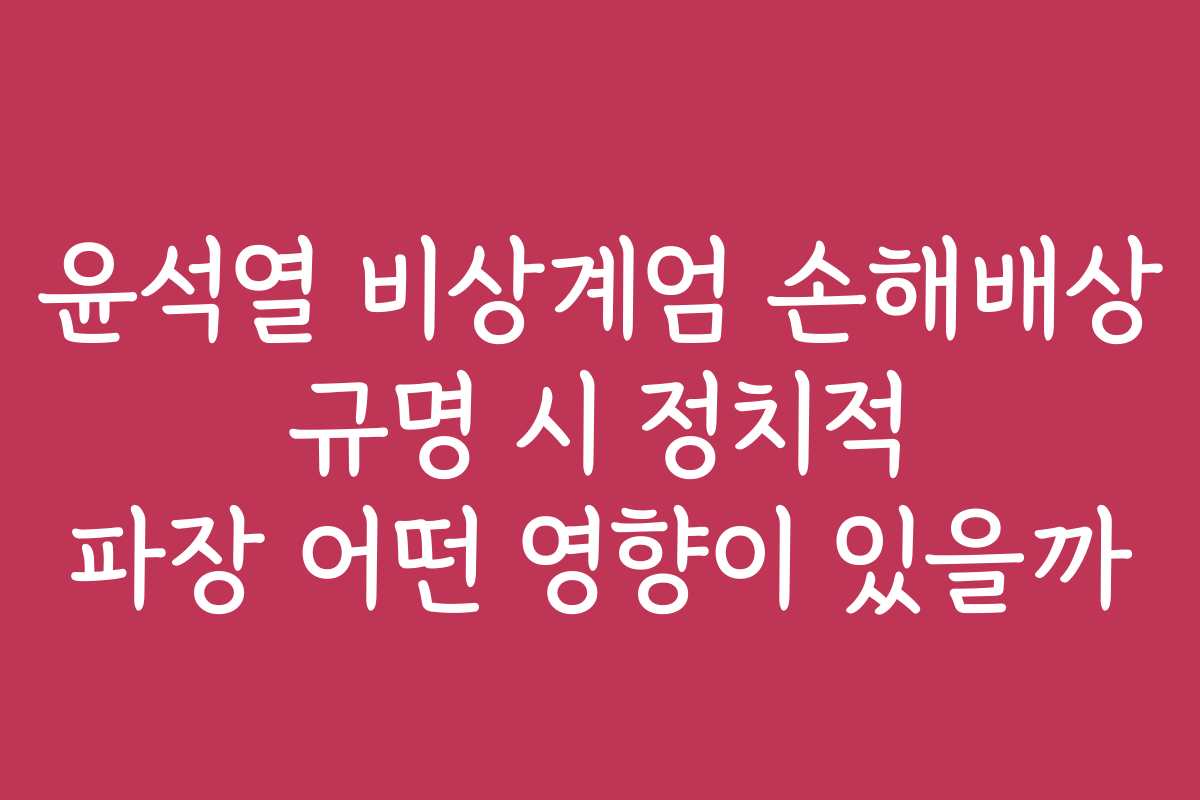 윤석열 비상계엄 손해배상 규명 시 정치적 파장 어떤 영향이 있을까 윤석열 비상계엄 손해배상 규명 시 정치적 파장 어떤 영향이 있을까