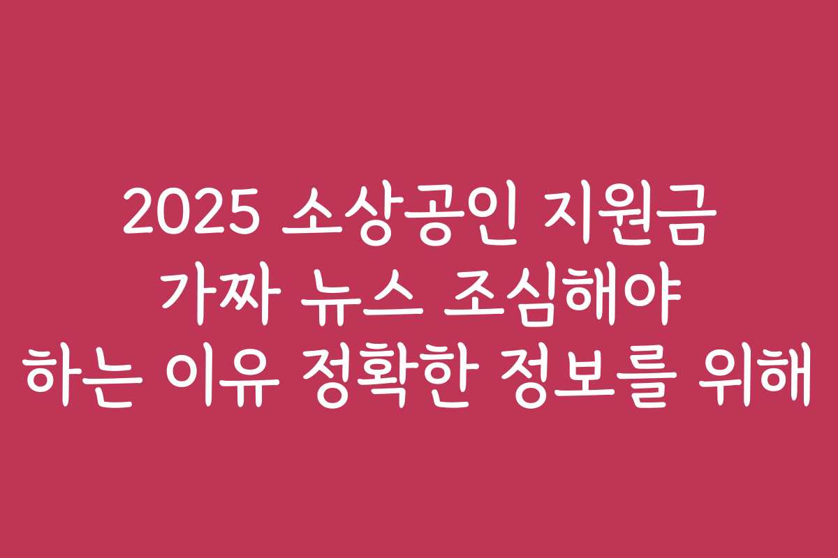 2025 소상공인 지원금 가짜 뉴스 조심해야 하는 이유 정확한 정보를 위해