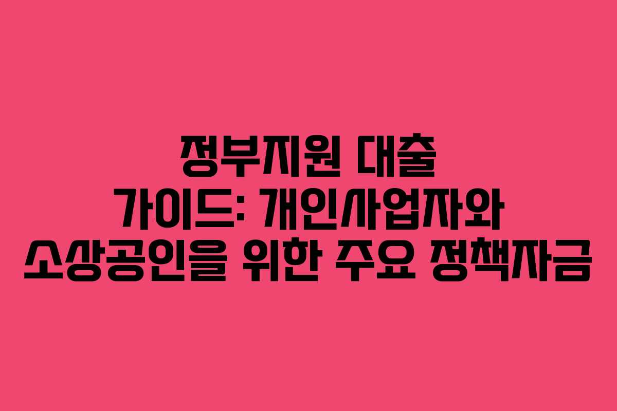 정부지원 대출 가이드: 개인사업자와 소상공인을 위한 주요 정책자금