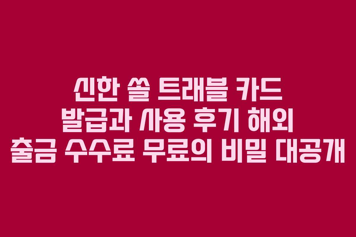 신한 쏠 트래블 카드 발급과 사용 후기 해외 출금 수수료 무료의 비밀 대공개