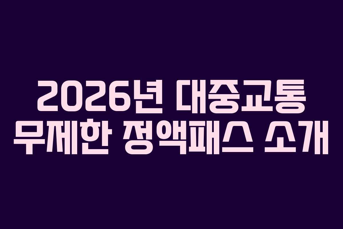 2026년 대중교통 무제한 정액패스 소개