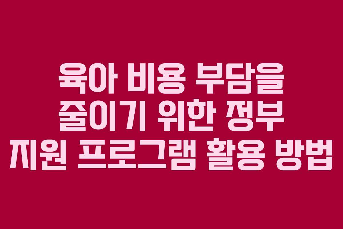 육아 비용 부담을 줄이기 위한 정부 지원 프로그램 활용 방법