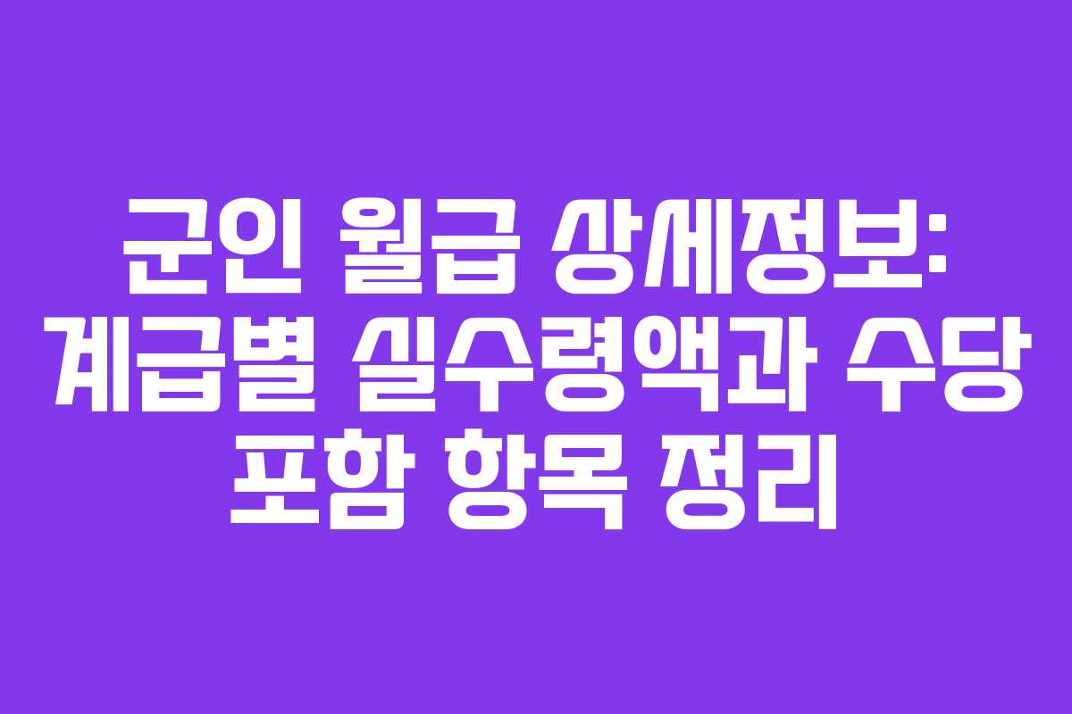 군인 월급 상세정보: 계급별 실수령액과 수당 포함 항목 정리