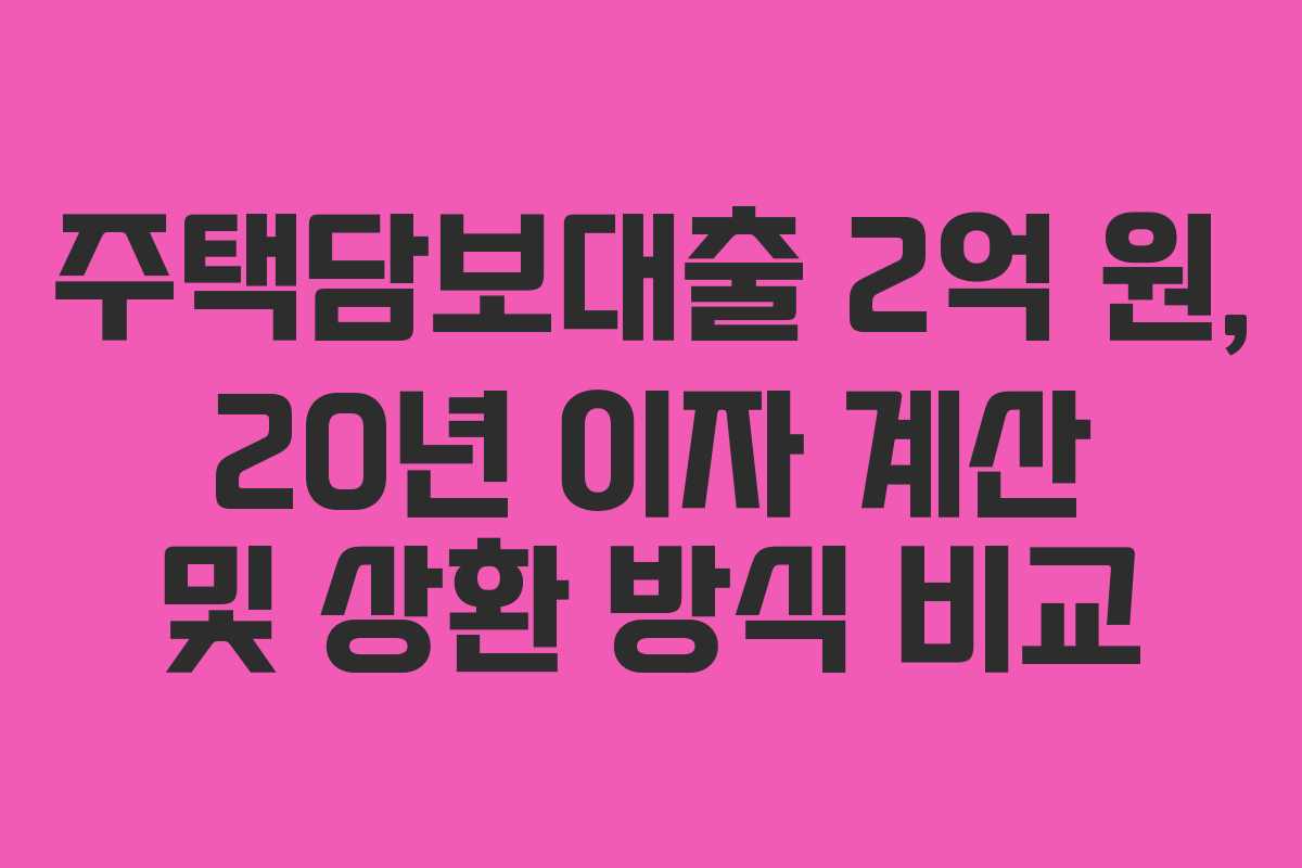 주택담보대출 2억 원, 20년 이자 계산 및 상환 방식 비교