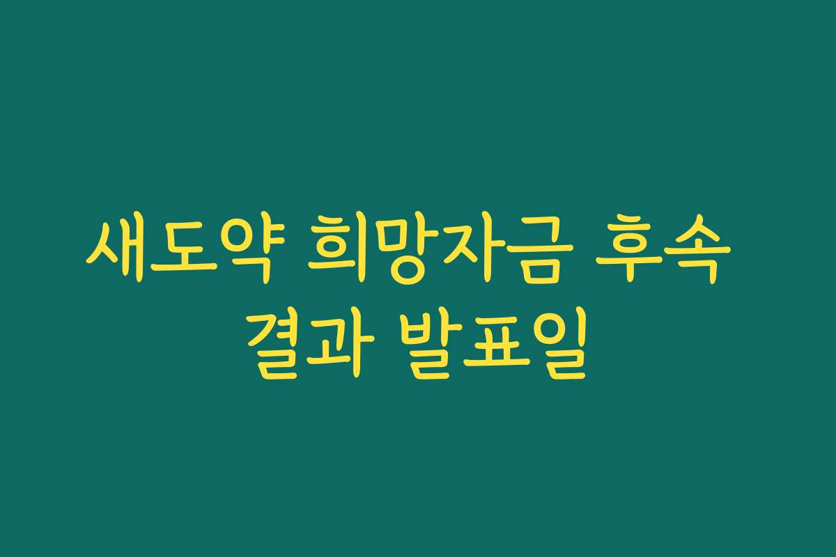 새도약 희망자금 후속 결과 발표일