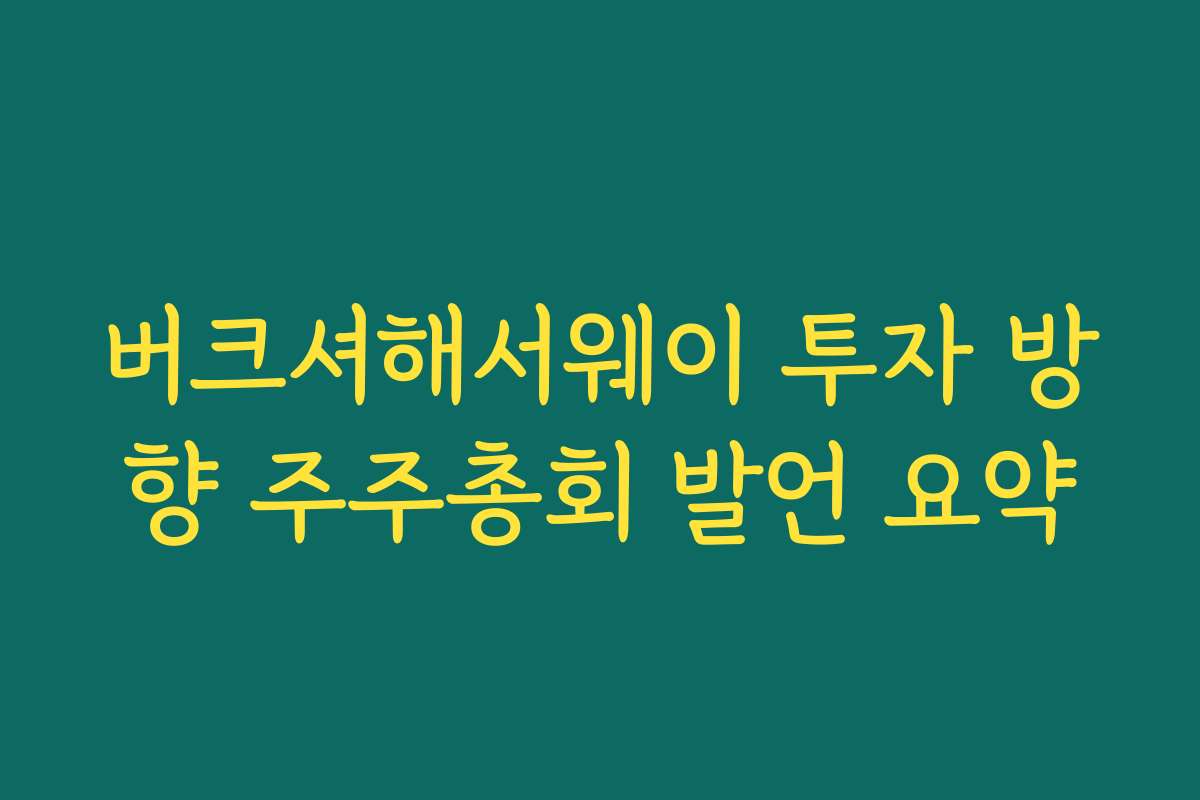 버크셔해서웨이 투자 방향 주주총회 발언 요약