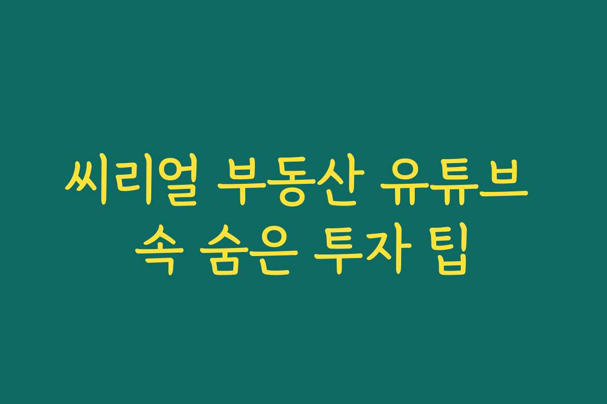 씨리얼 부동산 유튜브 속 숨은 투자 팁