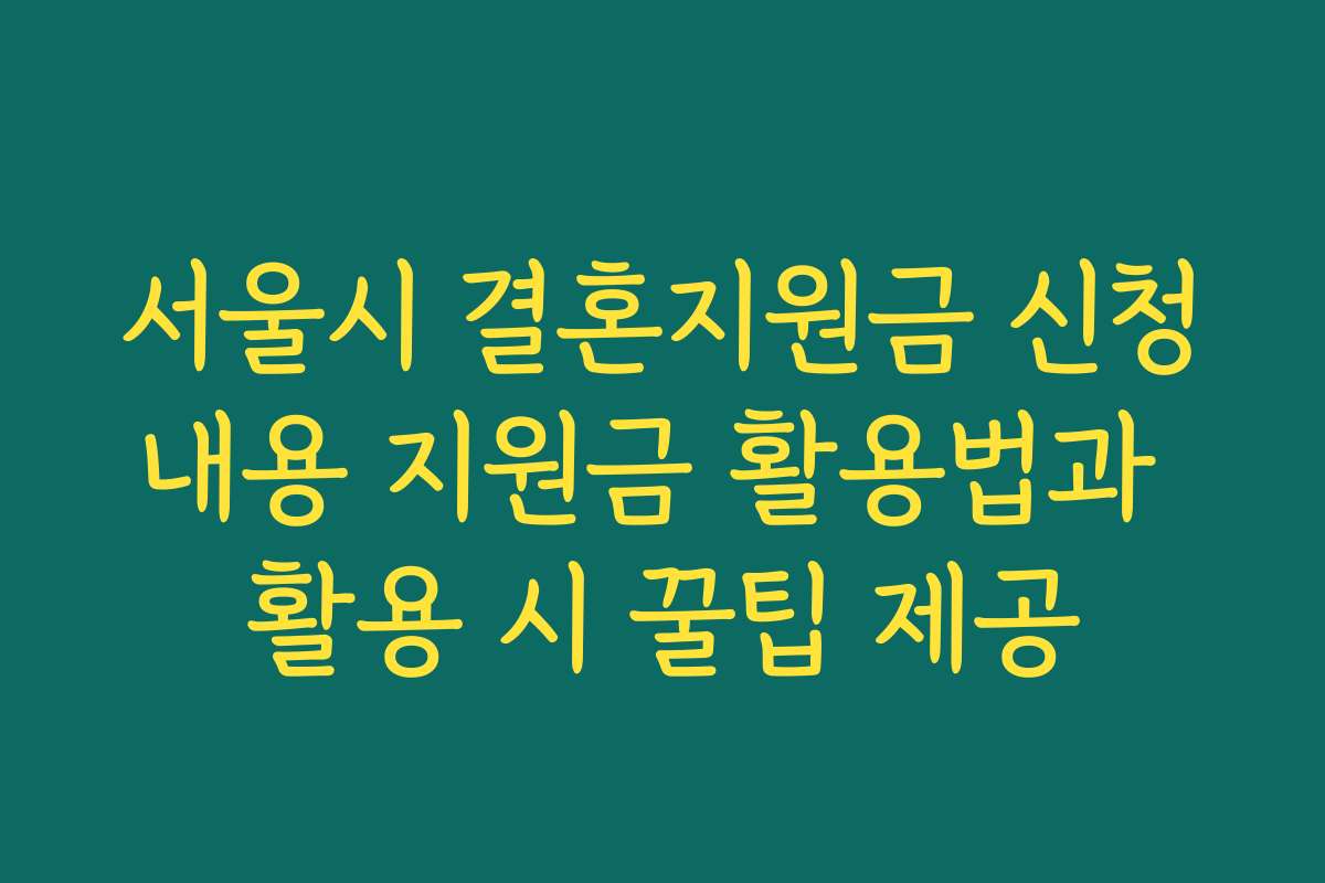 서울시 결혼지원금 신청내용 지원금 활용법과 활용 시 꿀팁 제공