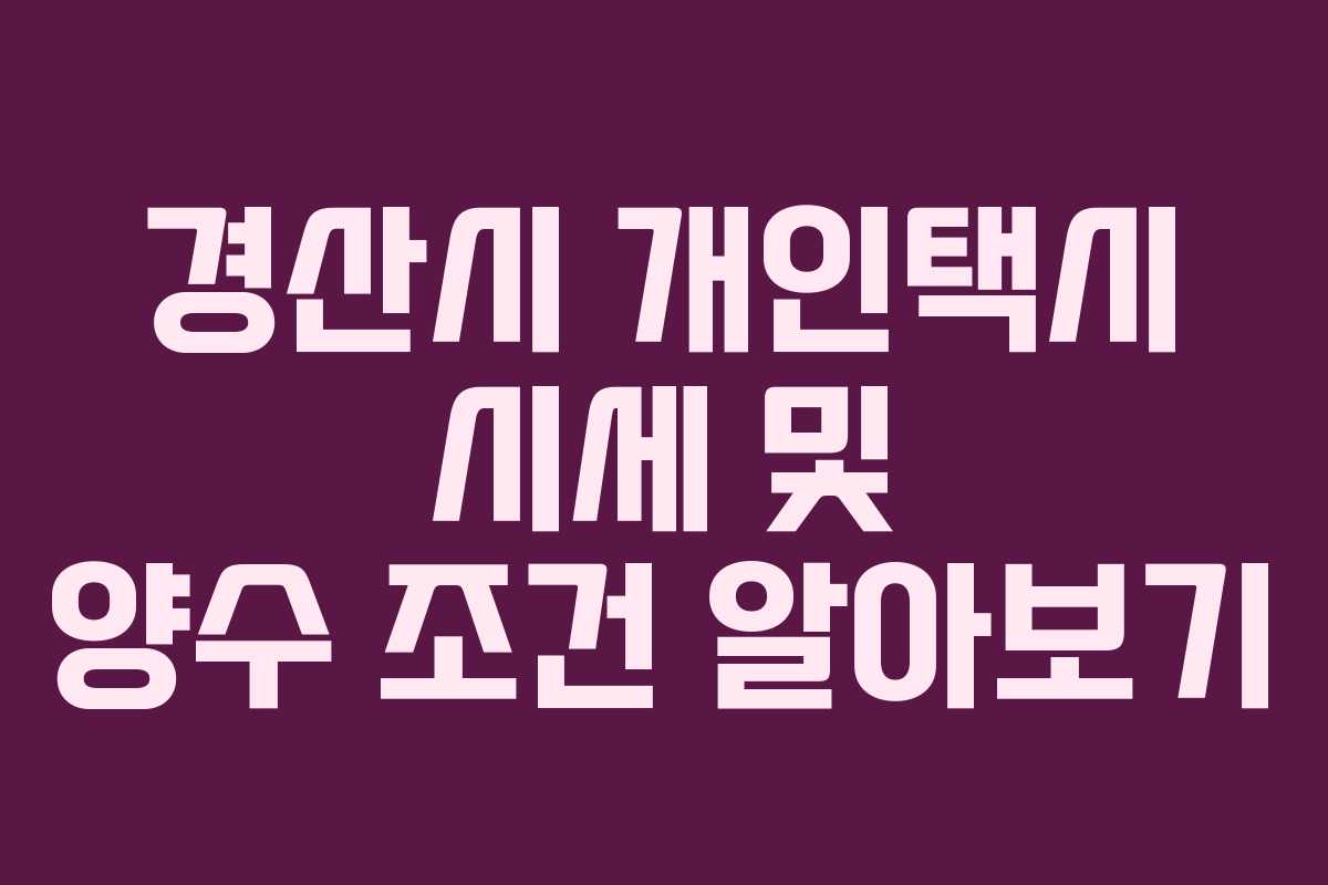 경산시 개인택시 시세 및 양수 조건 알아보기
