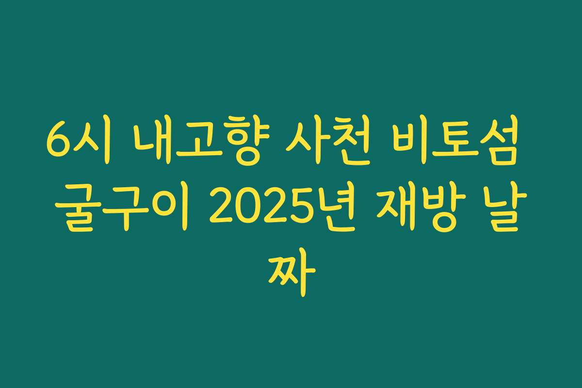 6시 내고향 사천 비토섬 굴구이 2025년 재방 날짜 6시 내고향 사천 비토섬 굴구이 2025년 재방 날짜
