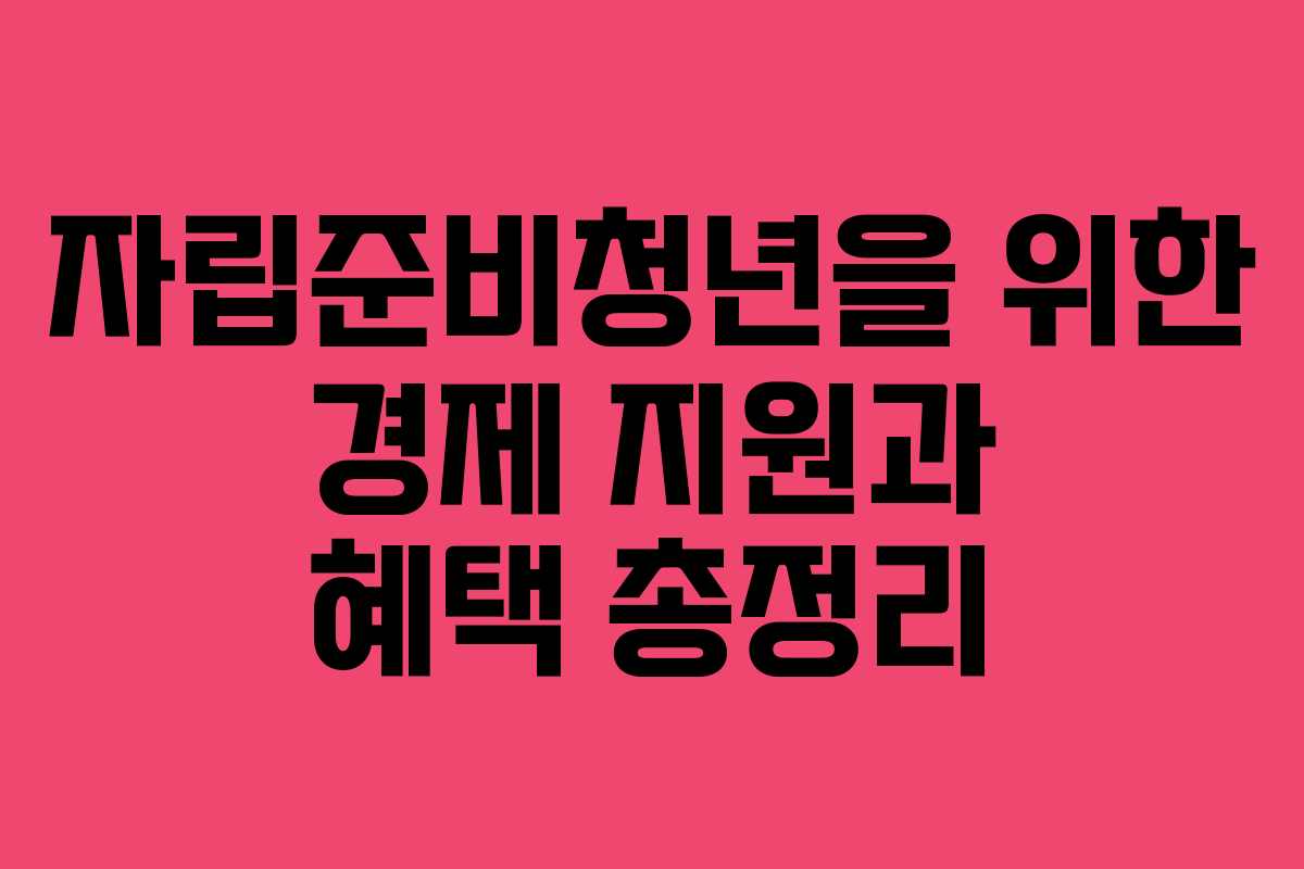 자립준비청년을 위한 경제 지원과 혜택 총정리 자립준비청년을 위한 경제 지원과 혜택 총정리