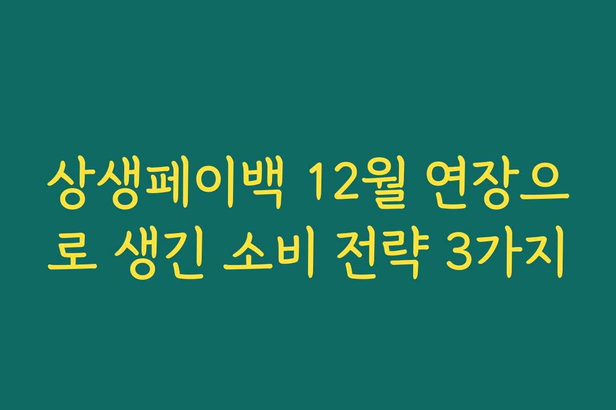 상생페이백 12월 연장으로 생긴 소비 전략 3가지 상생페이백 12월 연장으로 생긴 소비 전략 3가지