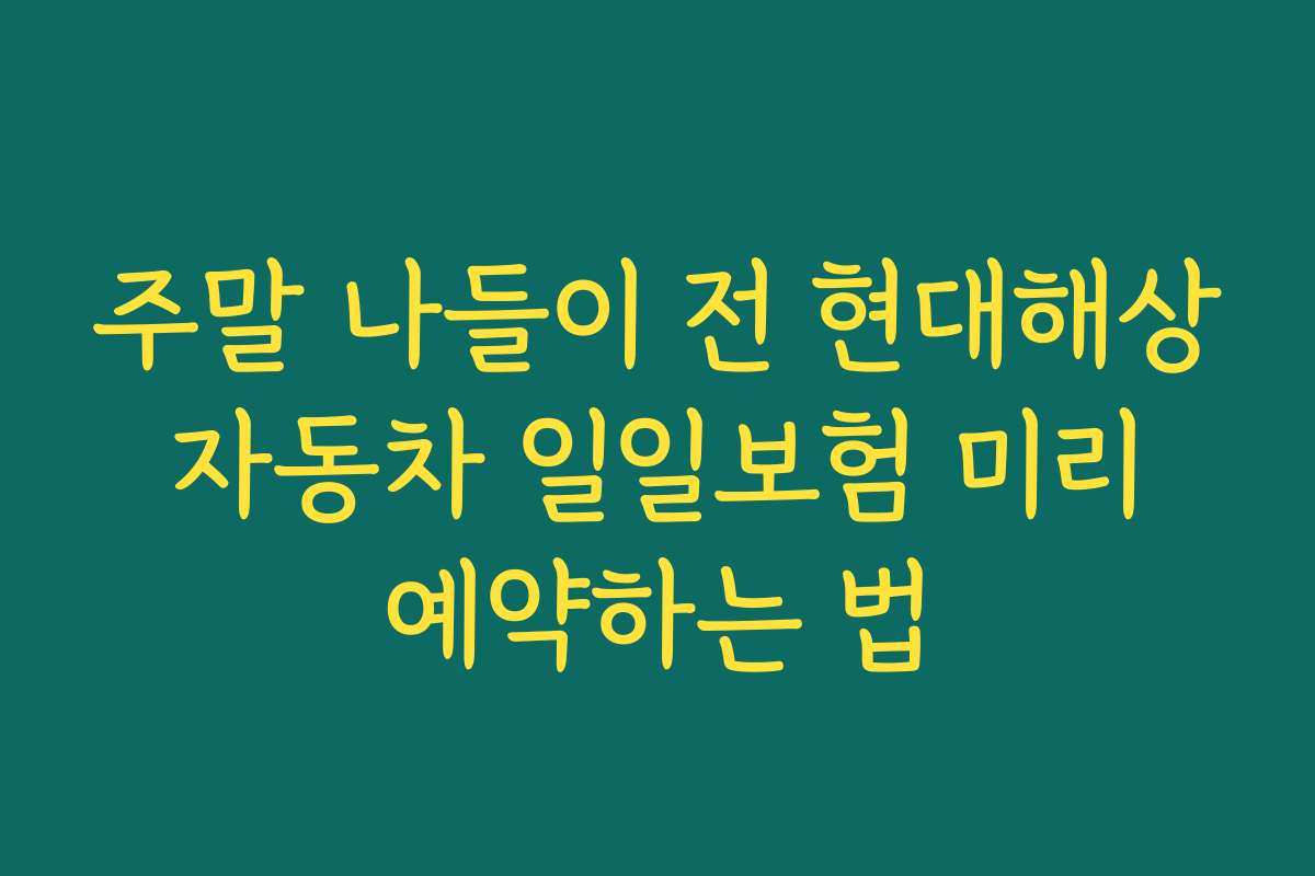 주말 나들이 전 현대해상 자동차 일일보험 미리 예약하는 법