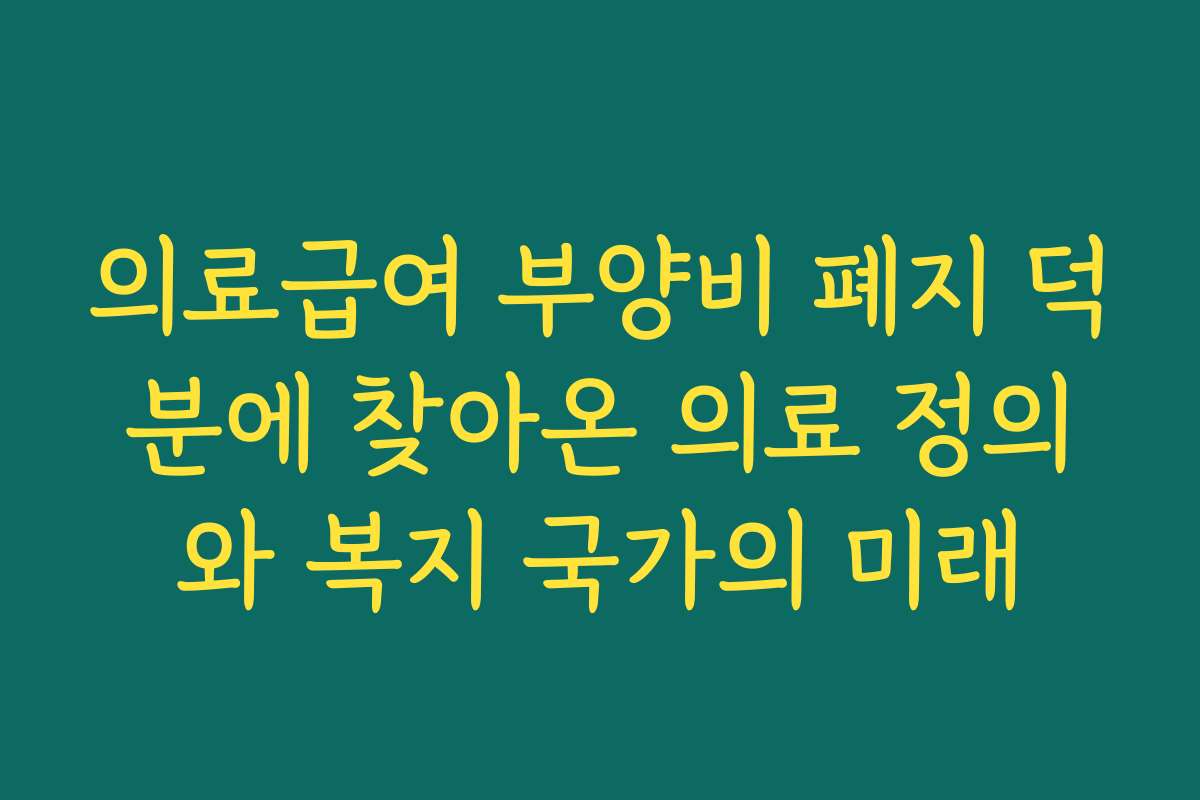 의료급여 부양비 폐지 덕분에 찾아온 의료 정의와 복지 국가의 미래 의료급여 부양비 폐지 덕분에 찾아온 의료 정의와 복지 국가의 미래