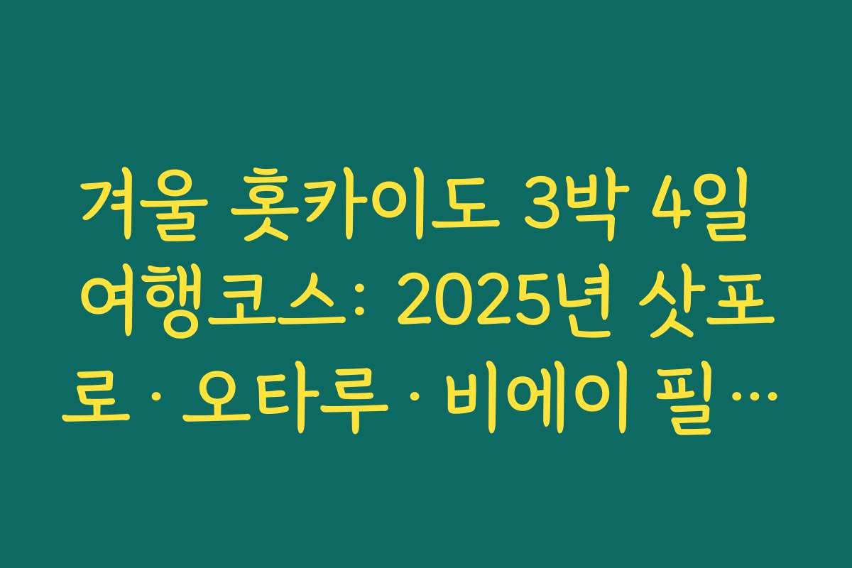 겨울 홋카이도 3박 4일 여행코스: 2025년 삿포로·오타루·비에이 필수 관광지만 모은 기본 일정