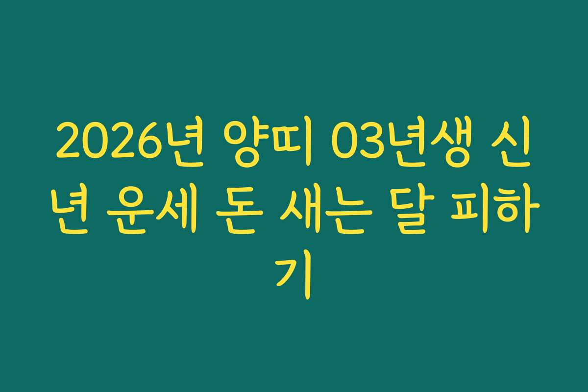 2026년 양띠 03년생 신년 운세 돈 새는 달 피하기
