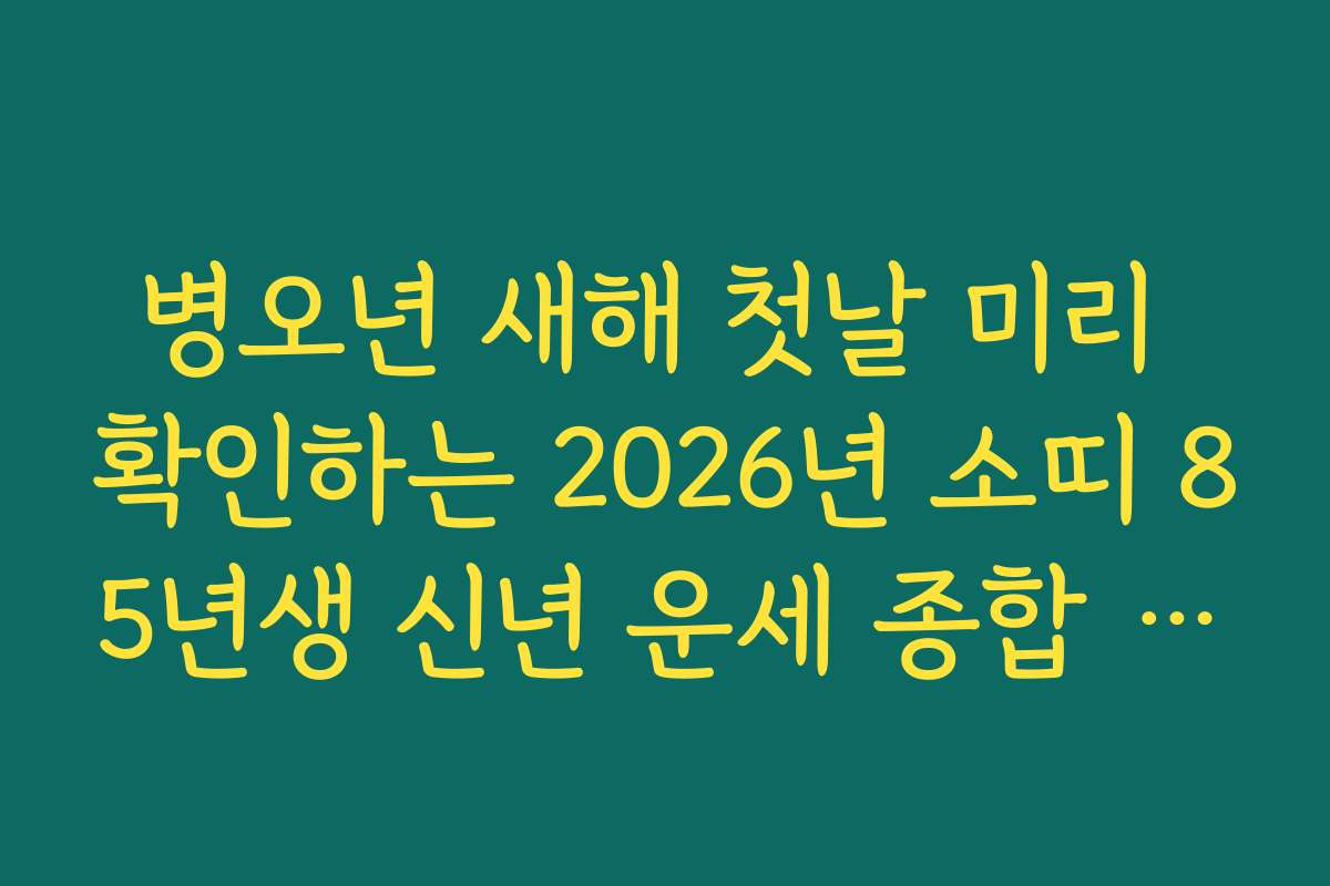 병오년 새해 첫날 미리 확인하는 2026년 소띠 85년생 신년 운세 종합 안내