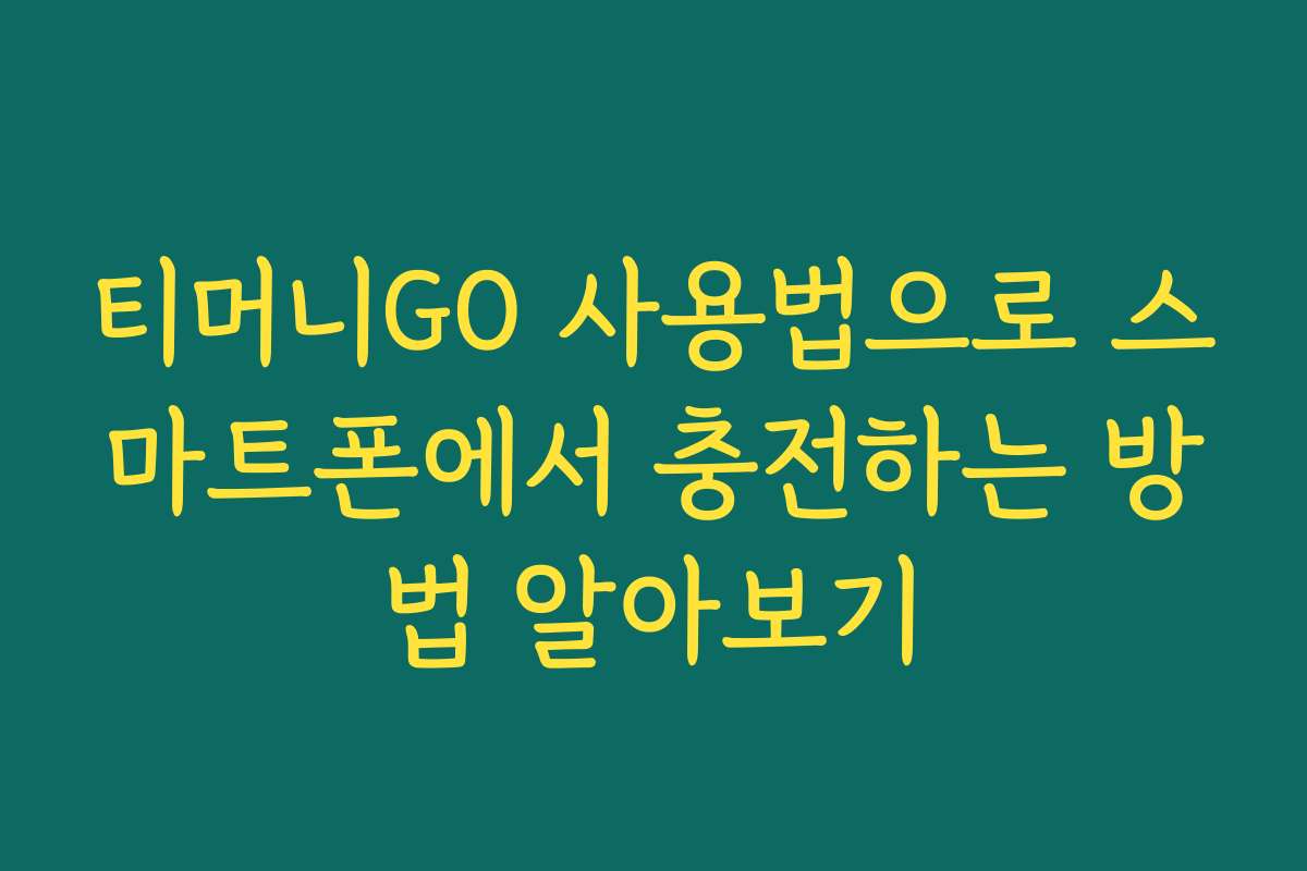 티머니GO 사용법으로 스마트폰에서 충전하는 방법 알아보기 티머니GO 사용법으로 스마트폰에서 충전하는 방법 알아보기