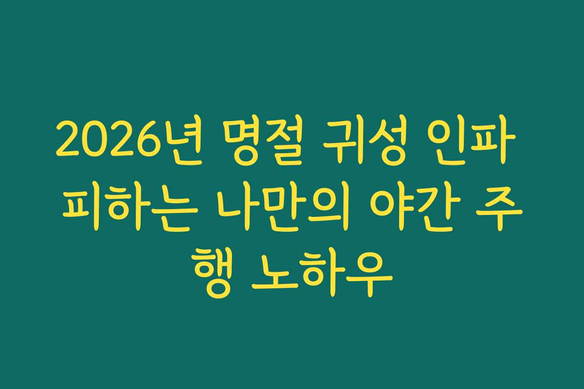 2026년 명절 귀성 인파 피하는 나만의 야간 주행 노하우