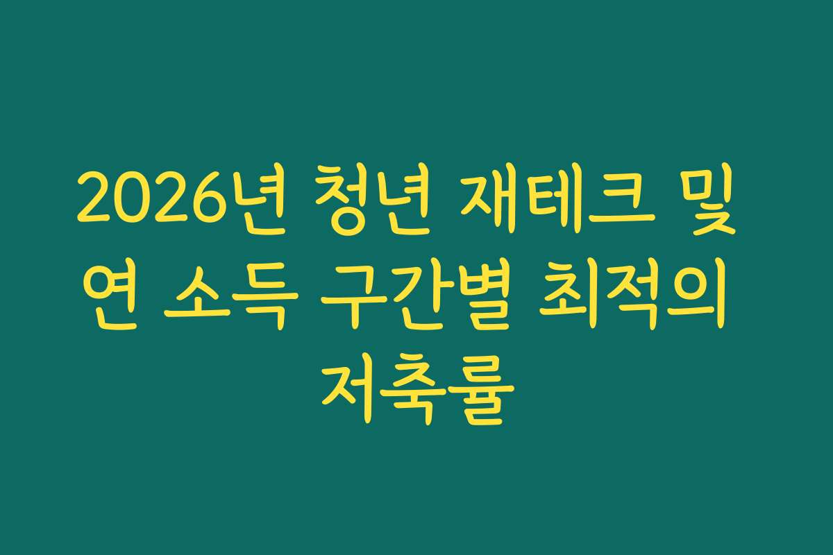 2026년 청년 재테크 및 연 소득 구간별 최적의 저축률