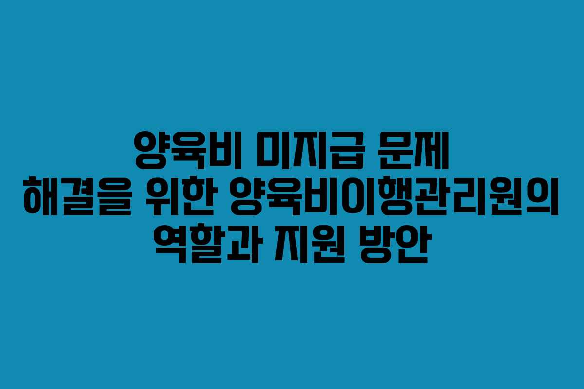 양육비 미지급 문제 해결을 위한 양육비이행관리원의 역할과 지원 방안