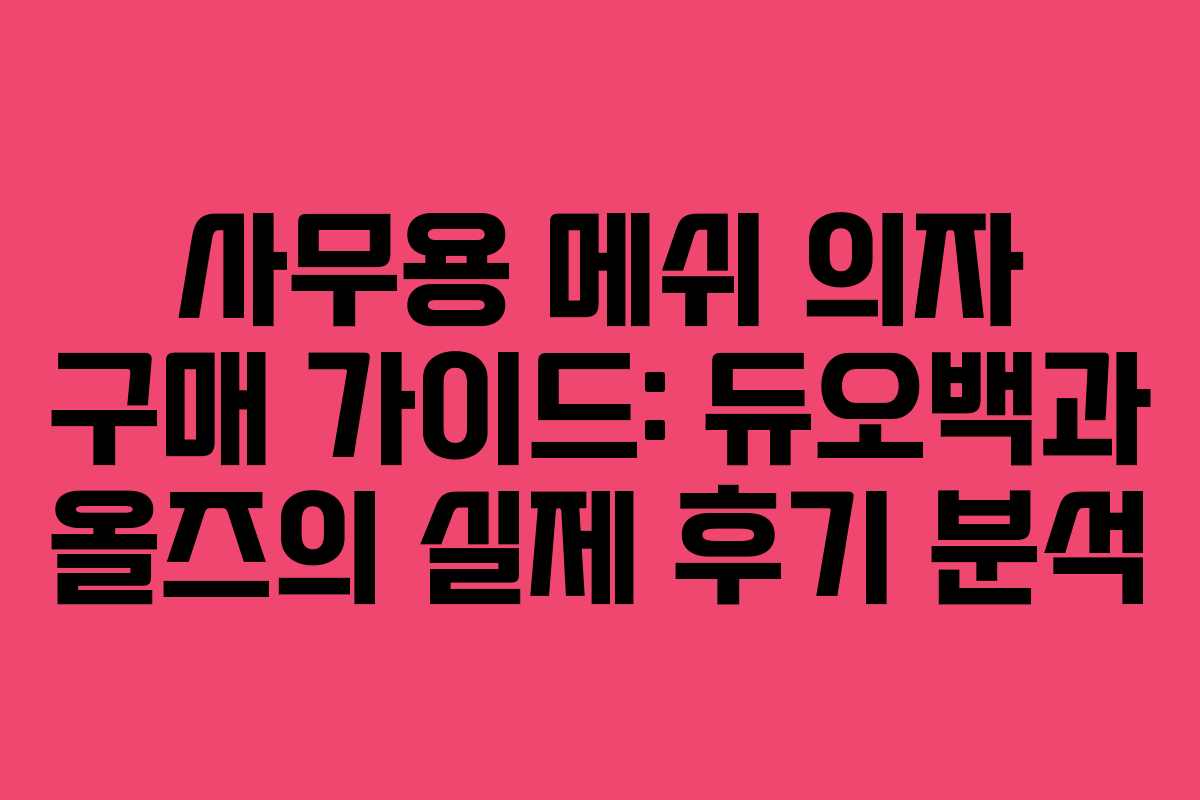 사무용 메쉬 의자 구매 가이드: 듀오백과 올즈의 실제 후기 분석