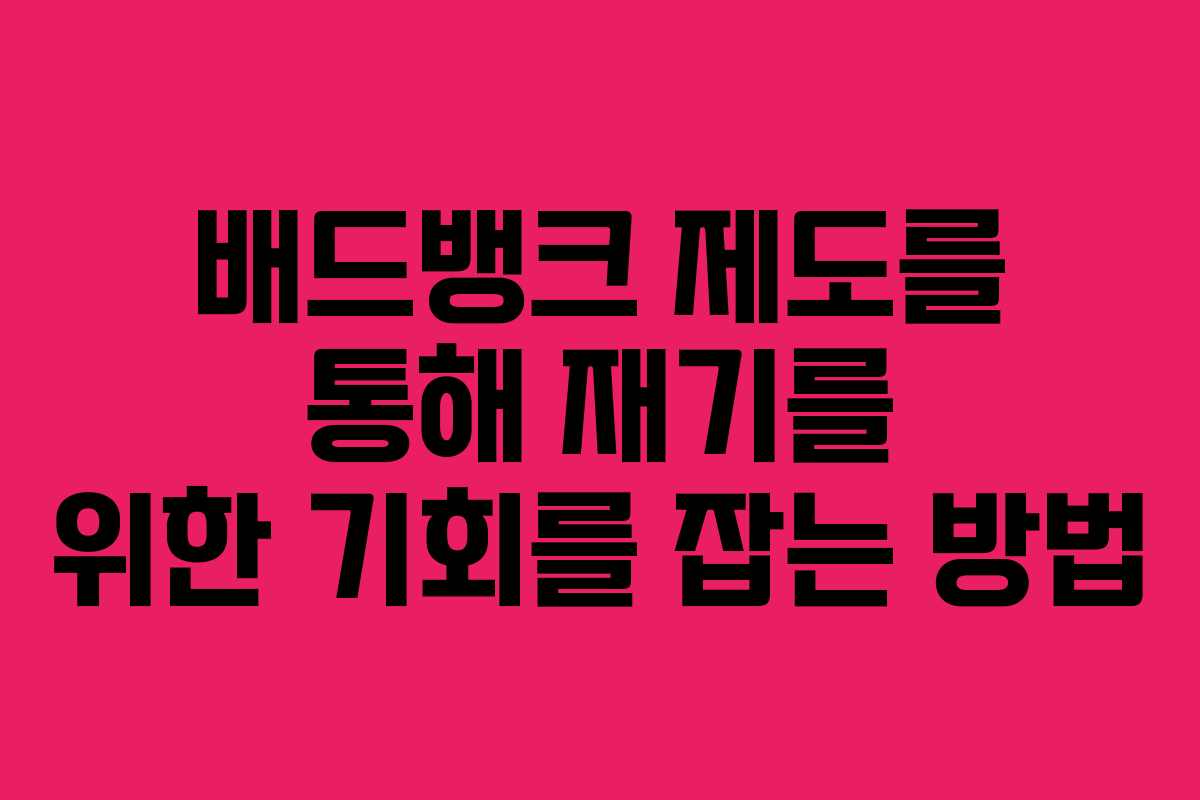 배드뱅크 제도를 통해 재기를 위한 기회를 잡는 방법 배드뱅크 제도를 통해 재기를 위한 기회를 잡는 방법