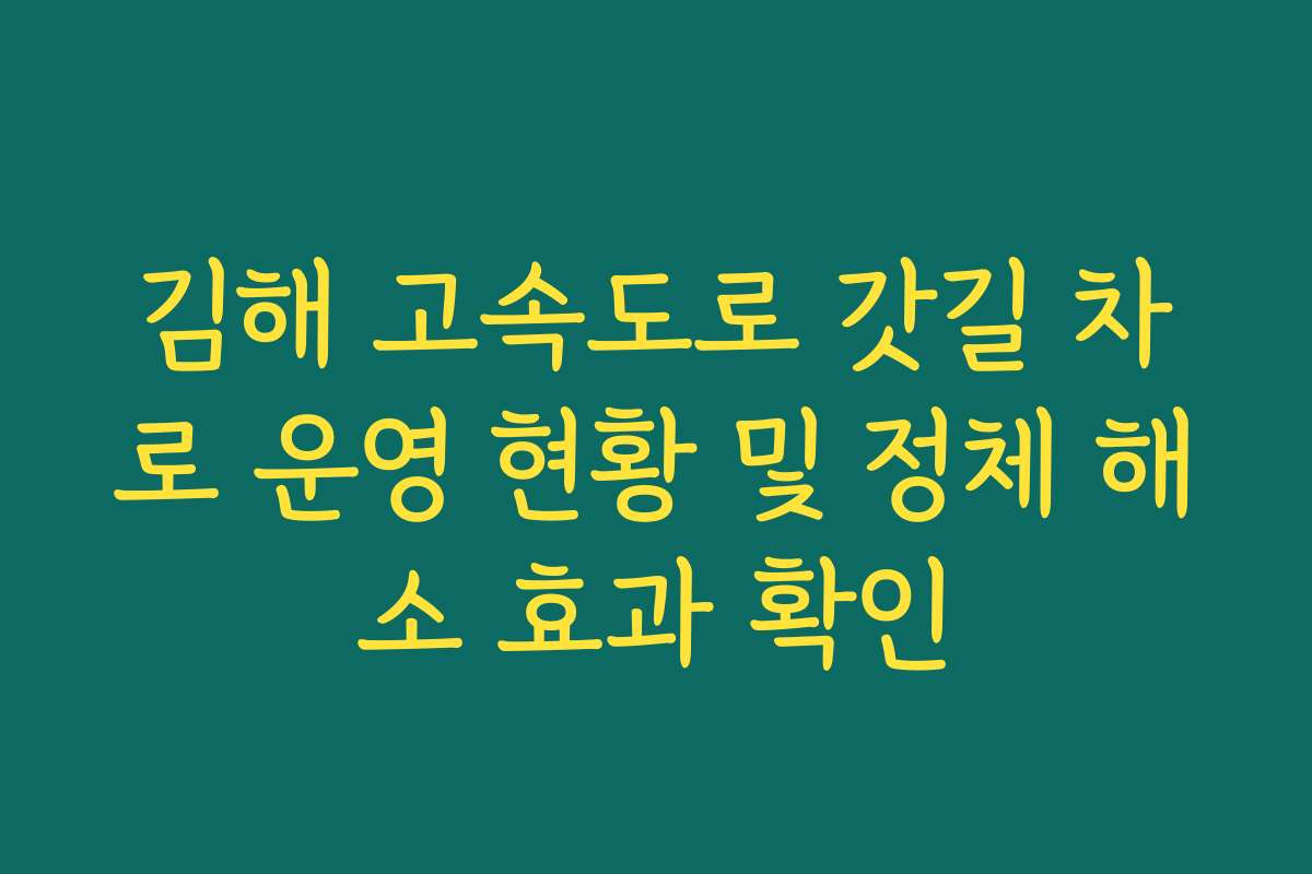 김해 고속도로 갓길 차로 운영 현황 및 정체 해소 효과 확인 김해 고속도로 갓길 차로 운영 현황 및 정체 해소 효과 확인