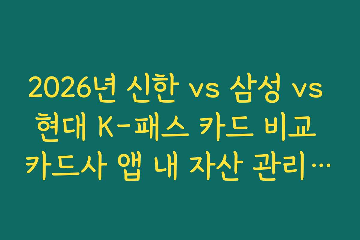 2026년 신한 vs 삼성 vs 현대 K-패스 카드 비교 카드사 앱 내 자산 관리 기능 비교 분석