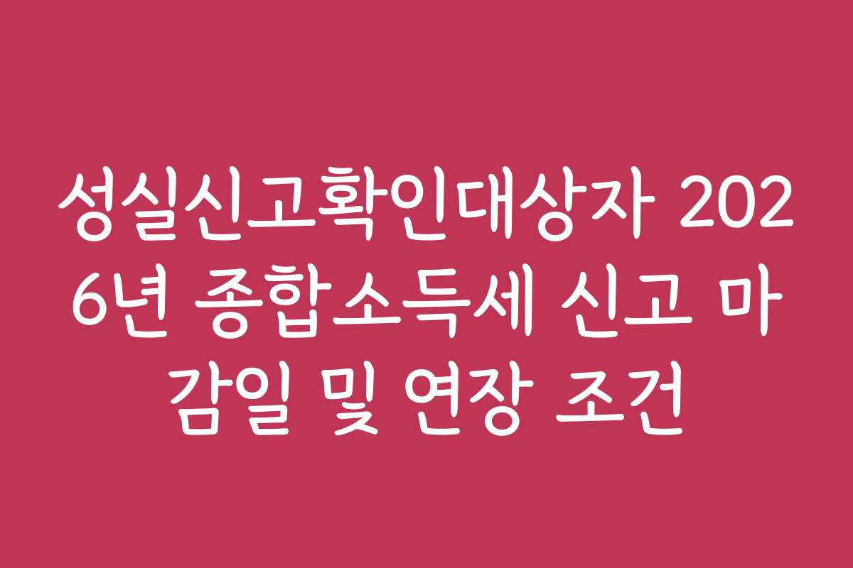 성실신고확인대상자 2026년 종합소득세 신고 마감일 및 연장 조건