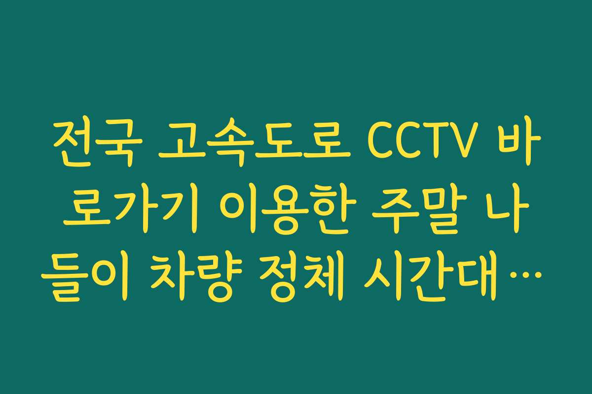 전국 고속도로 CCTV 바로가기 이용한 주말 나들이 차량 정체 시간대 예측법
