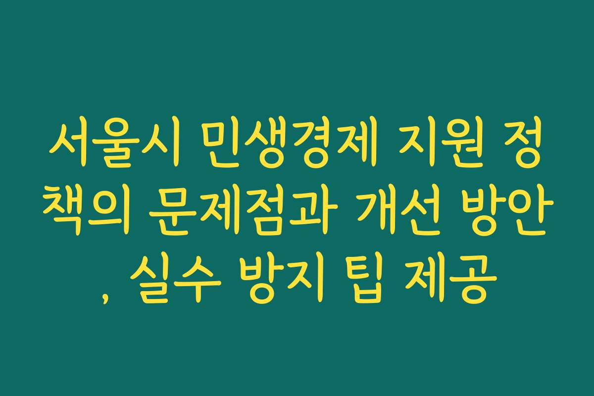 서울시 민생경제 지원 정책의 문제점과 개선 방안, 실수 방지 팁 제공
