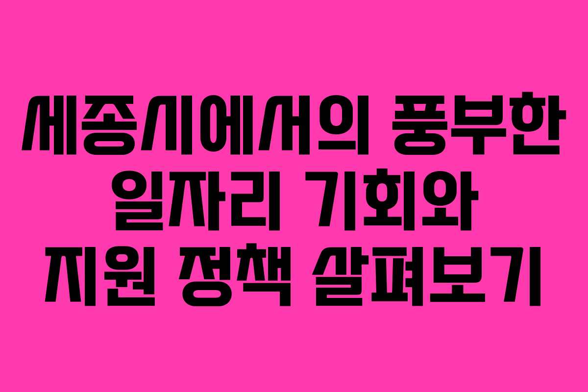 세종시에서의 풍부한 일자리 기회와 지원 정책 살펴보기