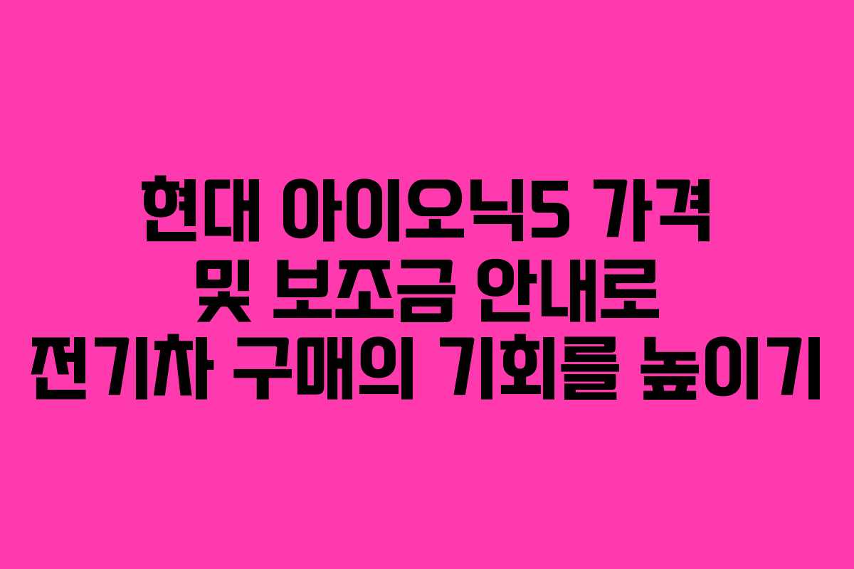 현대 아이오닉5 가격 및 보조금 안내로 전기차 구매의 기회를 높이기