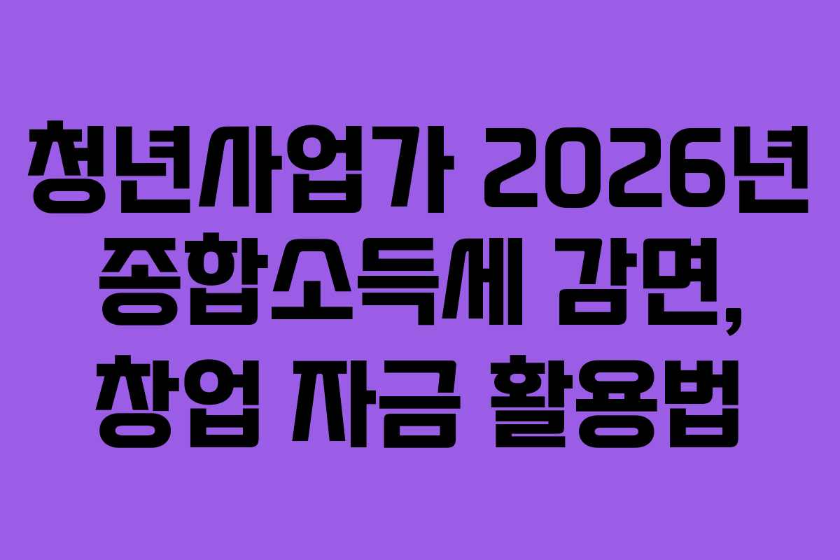 청년사업가 2026년 종합소득세 감면, 창업 자금 활용법 청년사업가 2026년 종합소득세 감면, 창업 자금 활용법