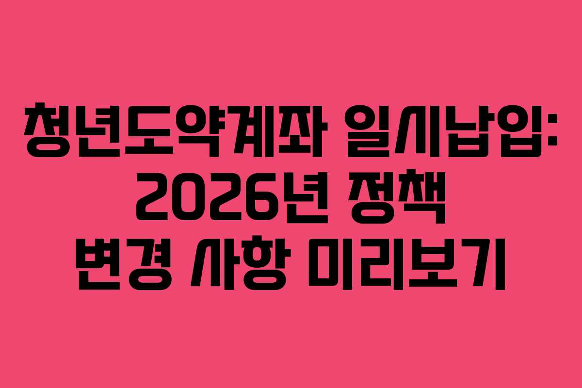 청년도약계좌 일시납입: 2026년 정책 변경 사항 미리보기